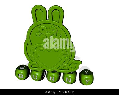 BUNNY lettere cubiche con icona 3D in alto, illustrazione 3D Foto Stock