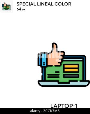Laptop-1 icona colore lineare speciale. Modello di disegno simbolo illustrazione per elemento dell'interfaccia utente Web mobile. Pittogramma moderno a colori perfetto su tratti modificabili. Illustrazione Vettoriale