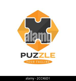 Puzzle con logo. Immagine vettoriale a colori per logo, adesivi o emblema Illustrazione Vettoriale