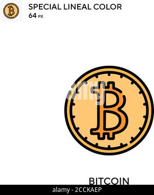 Bitcoin icona colore lineare speciale. Modello di disegno simbolo illustrazione per elemento dell'interfaccia utente Web mobile. Pittogramma moderno a colori perfetto su tratti modificabili. Illustrazione Vettoriale