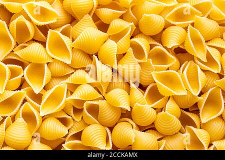 Colorata pasta italiana conchiglie sfondo astratto. Cibo tradizionale. Texture. Foto Stock