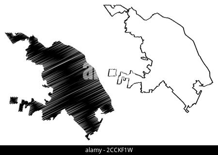 Città di Ciudad Juarez (Stati Uniti messicani, Messico, stato di Chihuahua) mappa vettoriale illustrazione, abbozzamento scrimbibile Città di El Paso del Norte mappa Illustrazione Vettoriale