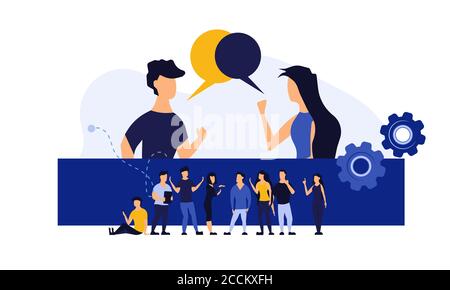 Illustrazione vettoriale persone disegno concetto business problema astratto. Cartoon idea soluzione svelare brainstorming guman sfilacciato persone terapia. Caos co Illustrazione Vettoriale