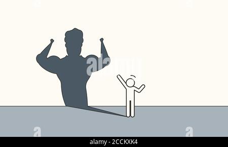 L'ambizione di business leader uomo illustrazione vettoriale concetto. Capo del superman sfida la leadership. Super ombra imprenditore conquista il successo. Carriera pro Illustrazione Vettoriale