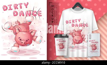 Dance PIG - poster e merchandising. Illustrazione Vettoriale