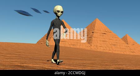 Piramidi di alieni grigi dell'immagine 3D di Giza Foto Stock