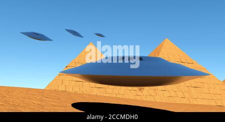 Piramidi di alieni grigi dell'immagine 3D di Giza Foto Stock