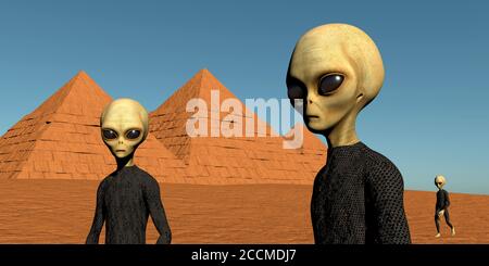 Piramidi di alieni grigi dell'immagine 3D di Giza Foto Stock