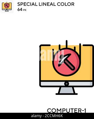 Computer-1 icona colore lineare speciale. Modello di disegno simbolo illustrazione per elemento dell'interfaccia utente Web mobile. Pittogramma moderno a colori perfetto su tratti modificabili Illustrazione Vettoriale