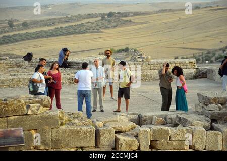 Dougga, Béja, Tunisia. 22 agosto 2020. Descrizione Dougga o Thugga è un sito archeologico situato nella delegazione del Governatorato di Téboursouk di Béja nel Nord-Ovest della Tunisia. L'UNESCO ha classificato questo sito nell'elenco dei patrimoni dell'umanità nel 1997, considerandolo la "città romana meglio conservata del Nord Africa". Foto: Chokri Mahjoub Credit: Chokri Mahjoub/ZUMA Wire/Alamy Live News Foto Stock