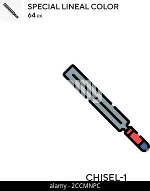 Chisel-1 icona colore lineare speciale. Modello di disegno simbolo illustrazione per elemento dell'interfaccia utente Web mobile. Pittogramma moderno a colori perfetto su tratti modificabili. Illustrazione Vettoriale