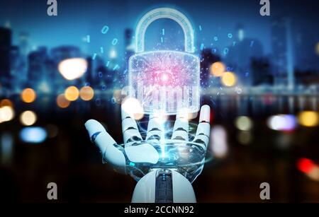 Interfaccia di protezione per la sicurezza Web utilizzata dal robot su sfondo sfocato Rendering 3D Foto Stock