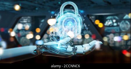 Interfaccia di protezione per la sicurezza Web utilizzata dal robot su sfondo sfocato Rendering 3D Foto Stock
