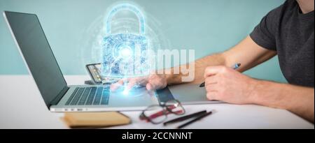 Interfaccia per la protezione della sicurezza Web utilizzata dal progettista grafico in ufficio Rendering 3D Foto Stock