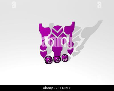 ICONA COW 3D su lettere cubiche, illustrazione 3D Foto Stock