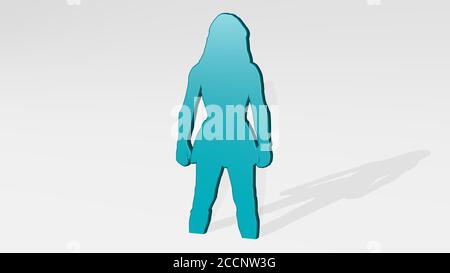 Girl 3D icona casting ombra, illustrazione 3D Foto Stock