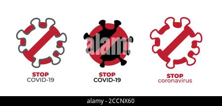 Set di icone di arresto Coronavirus covid-19. Segnale di stop per un virus pericoloso. Elemento infografico. Il concetto di protezione da virus, prevenzione. Simbolo, logo, v Illustrazione Vettoriale