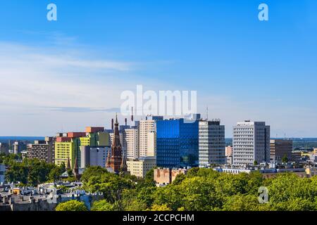 Skyline della città di Lodz in Polonia, vista sopraelevata del centro città Foto Stock