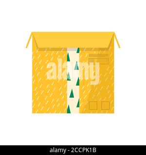 Confezioni in cartone con nastro adesivo per icone di consegna. Set di pacchi postali, pacchi, scatole, lettere, buste. Pacco per servizio di consegna online con Illustrazione Vettoriale