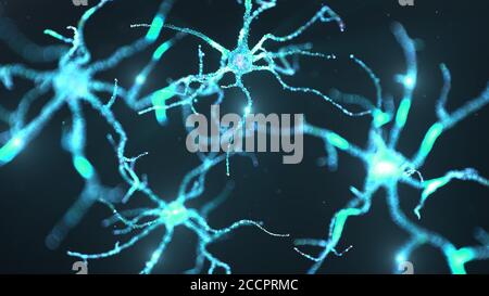 Celle neurali astratte con punti luminosi. Sinapsi e cellule neuronali inviano segnali chimici elettrici. Neurone di neuroni interconnessi con Foto Stock