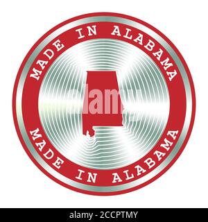 Prodotto in Alabama locale produzione segno, adesivo. Segno circolare di ologramma per la progettazione di etichette e il marketing nazionale Illustrazione Vettoriale