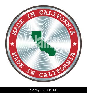 Marchio di produzione locale, adesivo, sigillo, francobollo, Made in California. Segno circolare di ologramma per la progettazione di etichette e il marketing nazionale Illustrazione Vettoriale