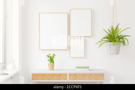Tre cornici in legno collage simulano il rendering 3d Foto Stock