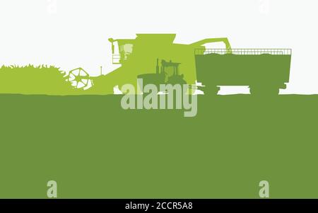 vista laterale silhouette di veicoli agricoli di colore verde Illustrazione Vettoriale