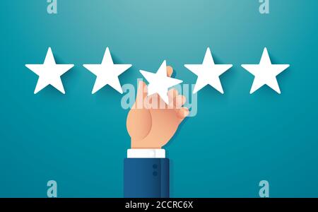 mano che dà cinque stelle di valutazione. concetto di feedback Foto Stock