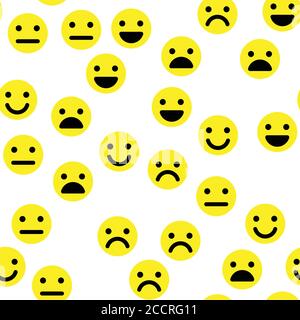 Sfondo con motivo senza giunture emoji. Emoticon gialle semplici. Illustrazione vettoriale. Illustrazione Vettoriale