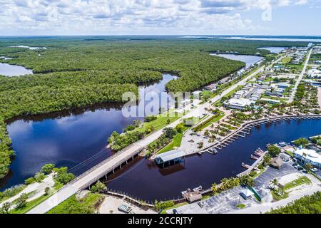 Everglades City Florida, Big Cypress National Preserve, Collier Avenue, Lake Placid, Barron River Water, vista aerea dall'alto dell'uccello, tra visitatori Foto Stock