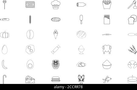 Cibo gastronomia generi alimentari nero set colore contorno stile illustrazione vettoriale Illustrazione Vettoriale