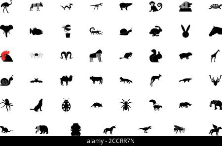 Wild Animals Black color Set immagine vettoriale in stile solido Illustrazione Vettoriale