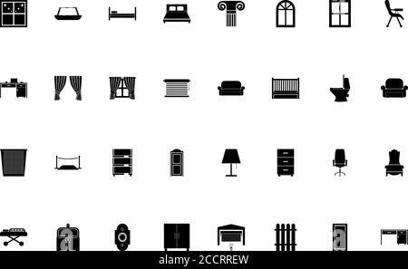 Set di colori nero per mobili, illustrazione vettoriale in stile solido Illustrazione Vettoriale