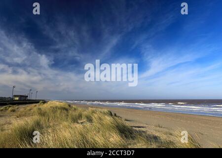 Spiaggia e passeggiata, città di Mablethorpe, East Lindsey, Lincolnshire, Inghilterra; Regno Unito Foto Stock
