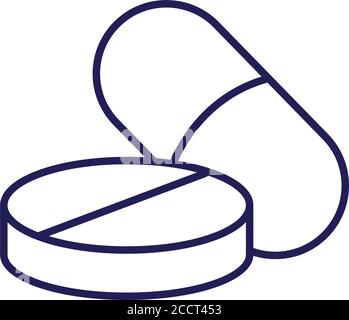capsule di medicina e pillole farmaci stile linea icona vettore illustrazione disegno Illustrazione Vettoriale