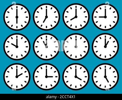 Le icone dell'orologio sono impostate con un'ora diversa. Illustrazione Vettoriale