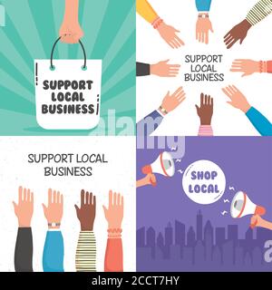 campagna locale con lettere e icone di set disegno vettoriale illustrazione Illustrazione Vettoriale