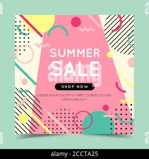 Banner vendita estiva con forme geometriche astratte alla moda. Illustrazione in stile piatto Foto Stock