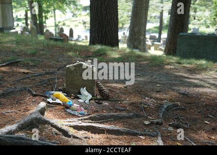 Lapide per Henry David Thoreau nel cimitero di Sleepy Hollow a Concord, Massachusetts. Foto Stock