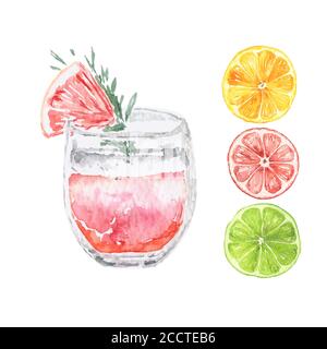 Vector Watercolor Citrus drink con fette Illustrazione Vettoriale