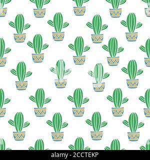 Modello di cactus . Cute sfondo senza giunture . Illustrazione Vettoriale