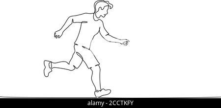 Felice running man. Stile di disegno continuo a una linea. Schizzo lineare nero isolato su sfondo bianco. Illustrazione vettoriale Illustrazione Vettoriale