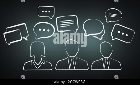 Disegnate a mano le icone di discussione schizzo su sfondo grigio Foto Stock