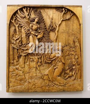 Joachim riceve il messaggio dell'Angelo, dopo un taglio di legno di Albrecht Durer, Alto Reno, c. 1515, legno di tiglio Foto Stock