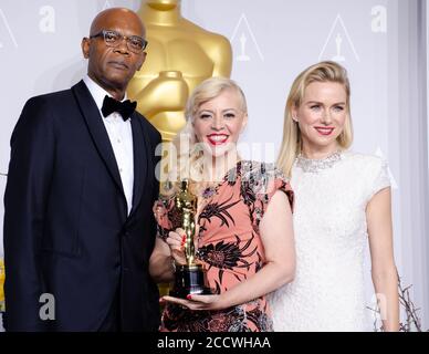 2 marzo 2014, Hollywood, California, USA: Samuel L. Jackson, Catherine Martin e Naomi Watts posa nella sala stampa durante gli Oscar al Loews Hollywood Hotel. (Immagine di credito: © Billy Bendight/ZUMA Wire) Foto Stock