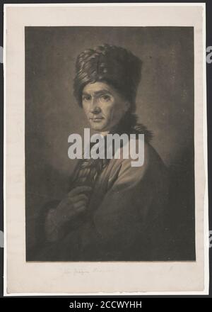 Jean Jacques Rousseau, mezza lunghezza verticale, rivolto verso sinistra con la mano destra sul petto, indossando fur-guarniti di cappotto e hat Foto Stock