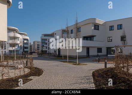Nuovi edifici residenziali nel quartiere di Riedberg, Francoforte sul meno, Germania Foto Stock