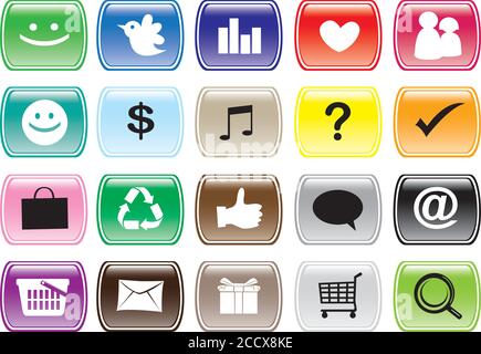 Set di icone per i social network e i pulsanti delle app. Illustrazione vettoriale. Illustrazione Vettoriale