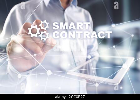 Contratto Smart, blockchain nella moderna tecnologia aziendale Foto Stock